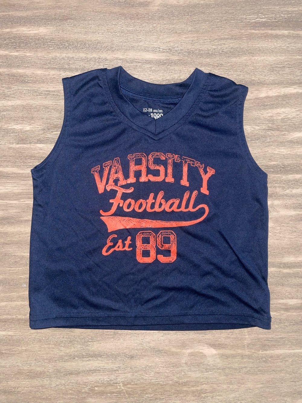Place Navy Blue Tank Top with Orange Varsity Football Graphic